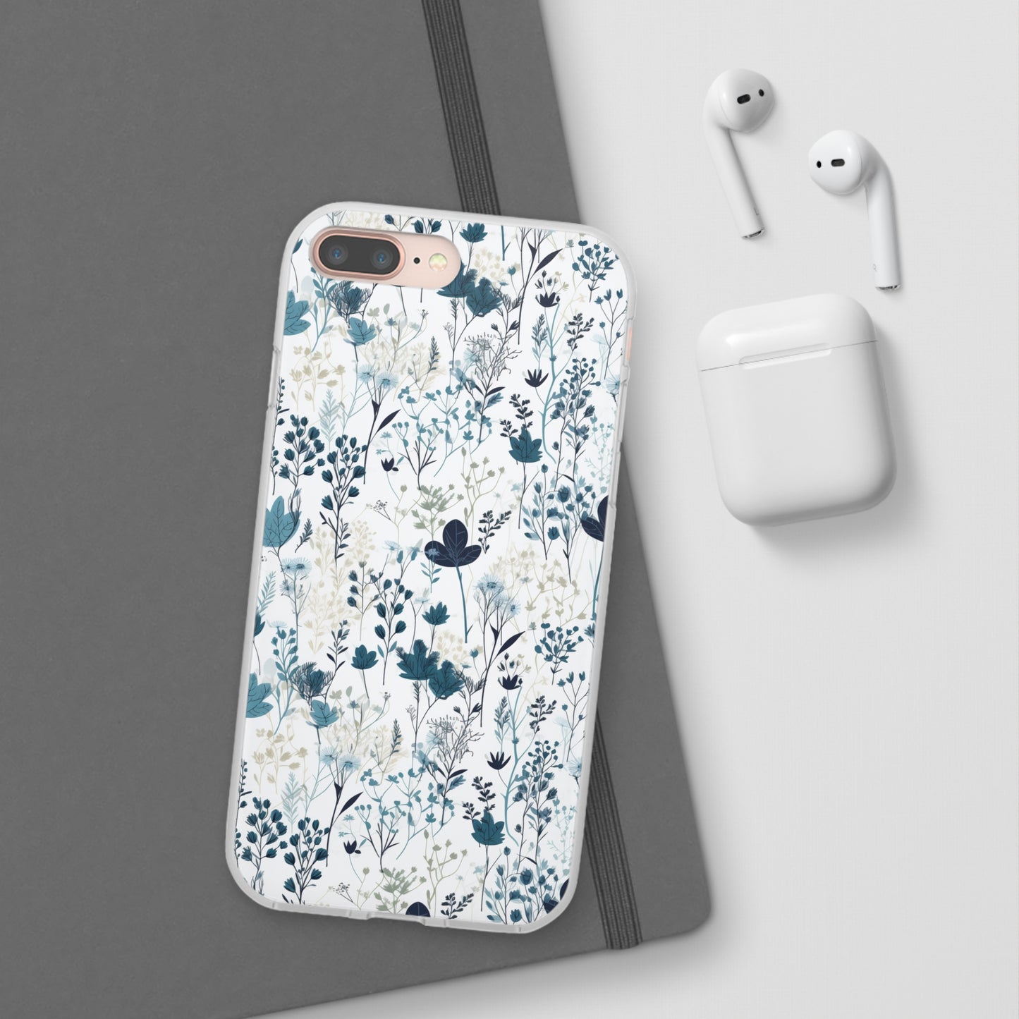 Serene Blue Wildflower Phone Case - Elegant White Background Design - Spring Collection - Flexi Cases Phone Case Pattern Symphony iPhone 8 Plus  