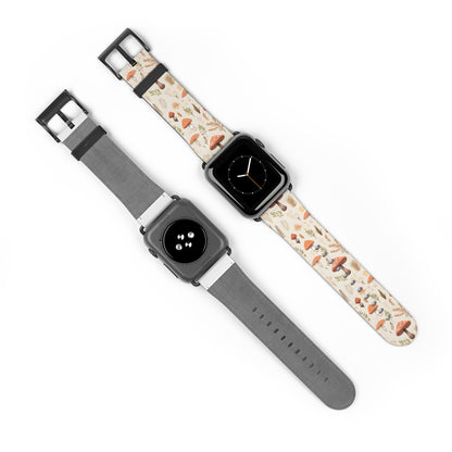 Mushroom Haven: Autumnal Tones Botanical Illustration - Apple Watch Strap