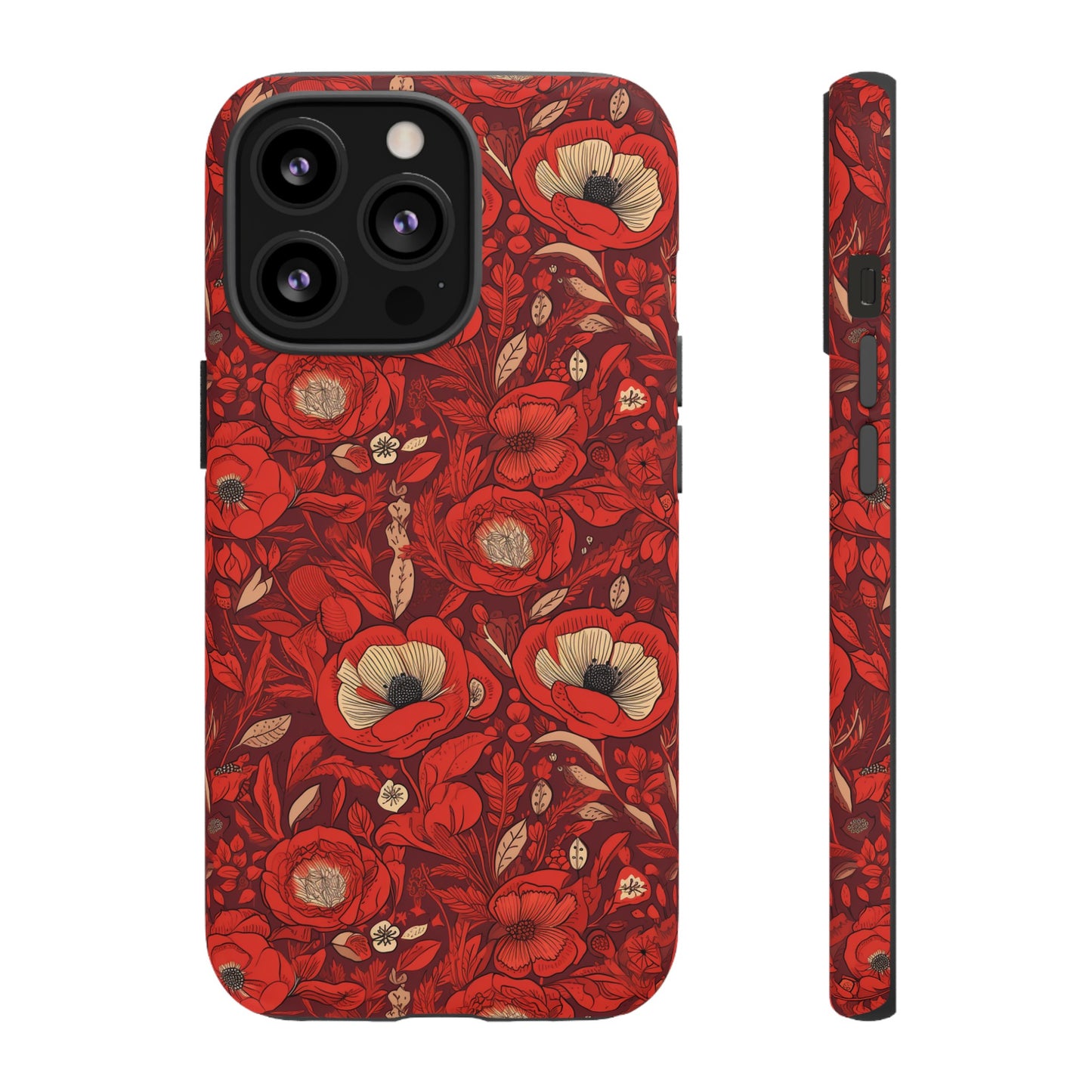 Radiant Spring Blossoms Tough Phone Case - Vibrant Red Floral Design