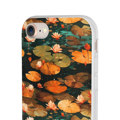 Orange Lotus Whisper: Autumn on the Water - Flexible Phone Case