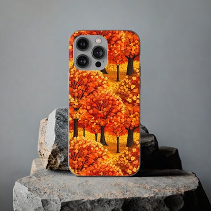 Impasto-Style Woodlands: High-Contrast Autumn Foliage - Flexible Phone Case