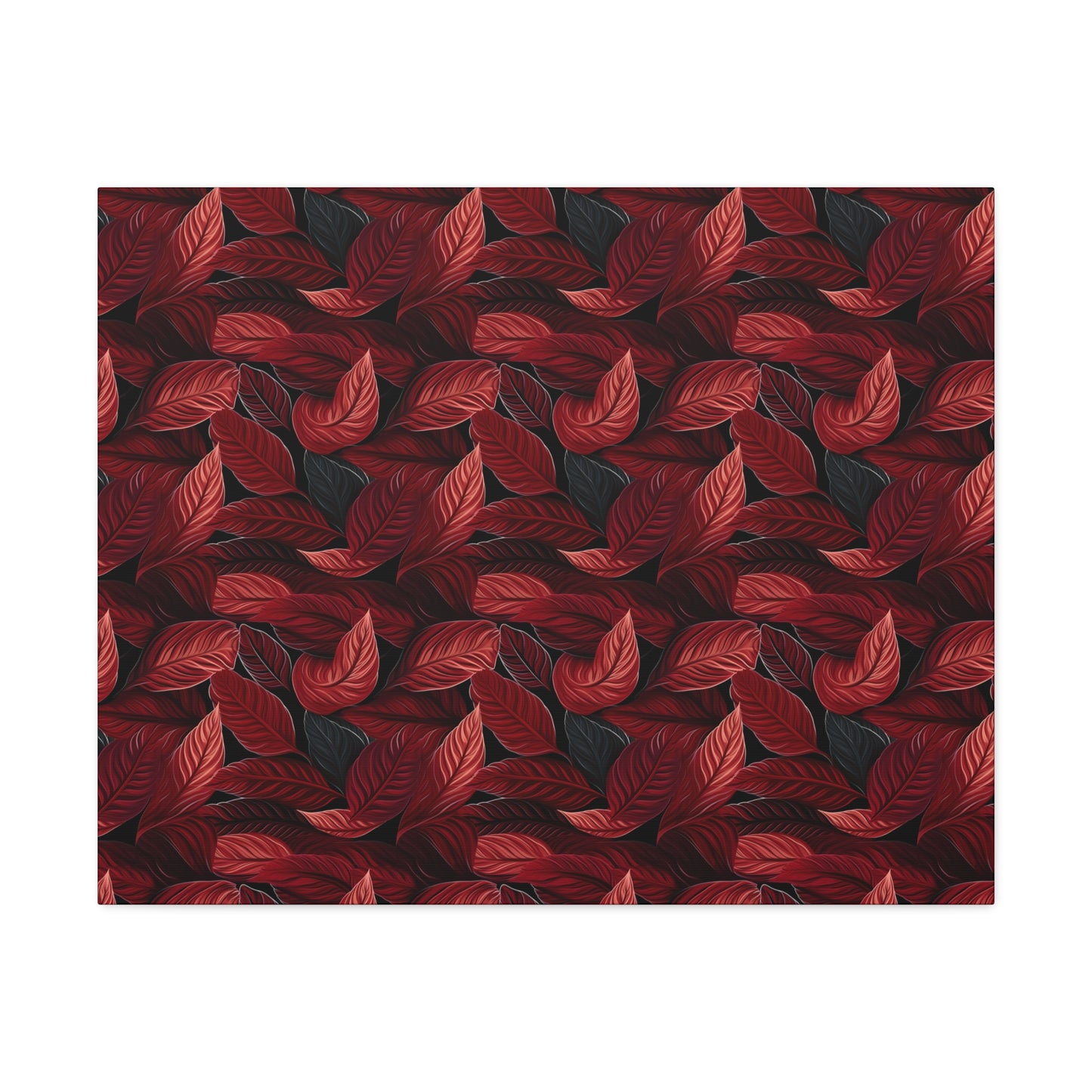 Scarlet Whispers: Lush Autumn Colours in Botanical Bliss - Satin Canvas, Stretched