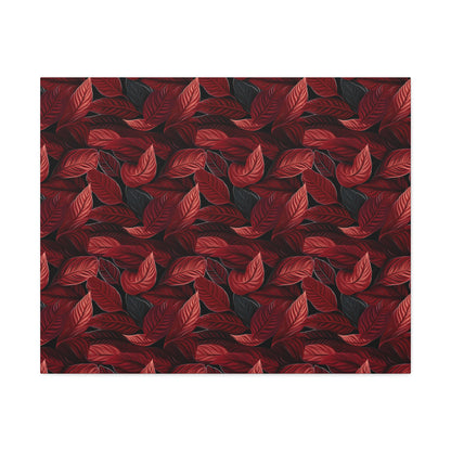 Scarlet Whispers: Lush Autumn Colours in Botanical Bliss - Satin Canvas, Stretched