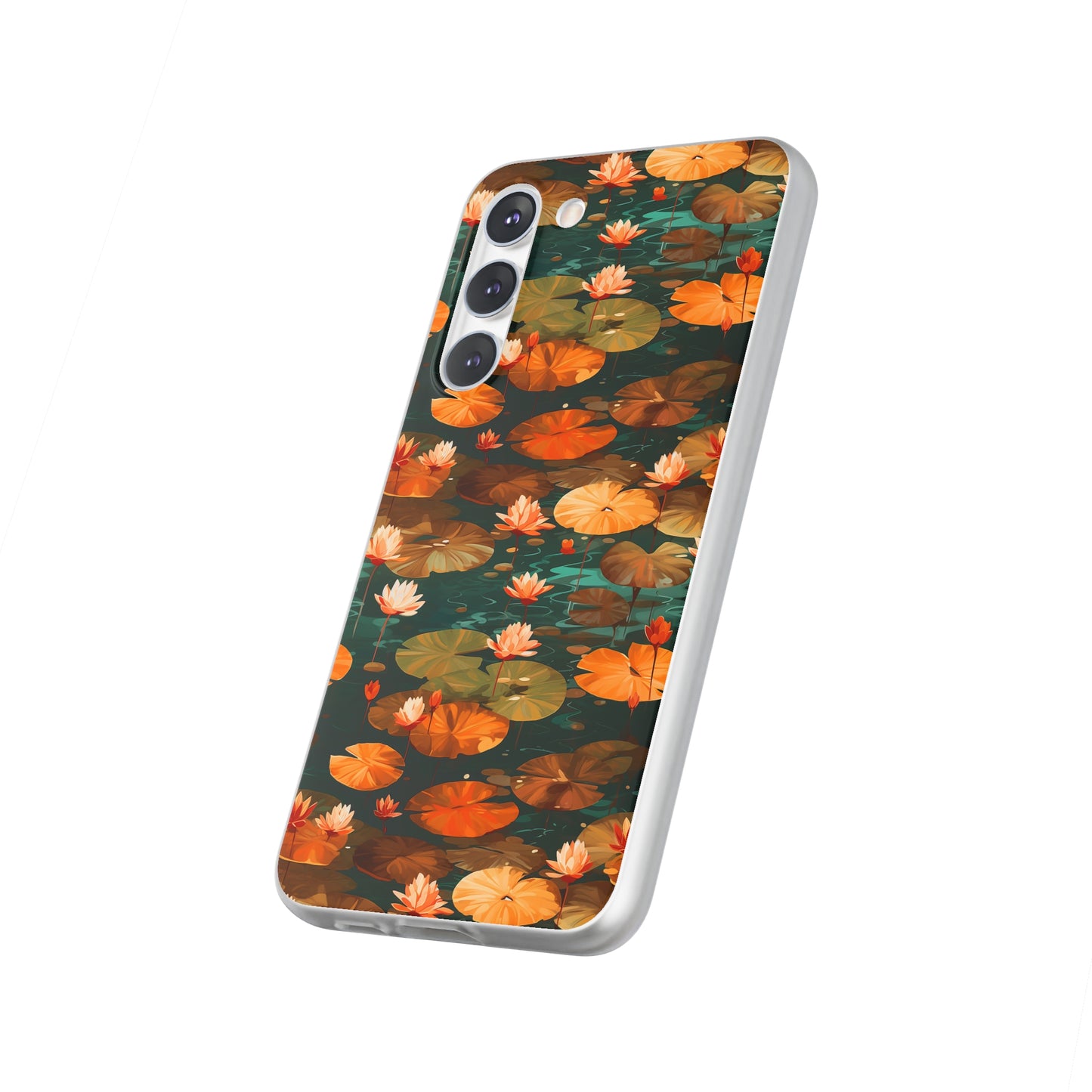 Orange Lotus Whisper: Autumn on the Water - Flexible Phone Case