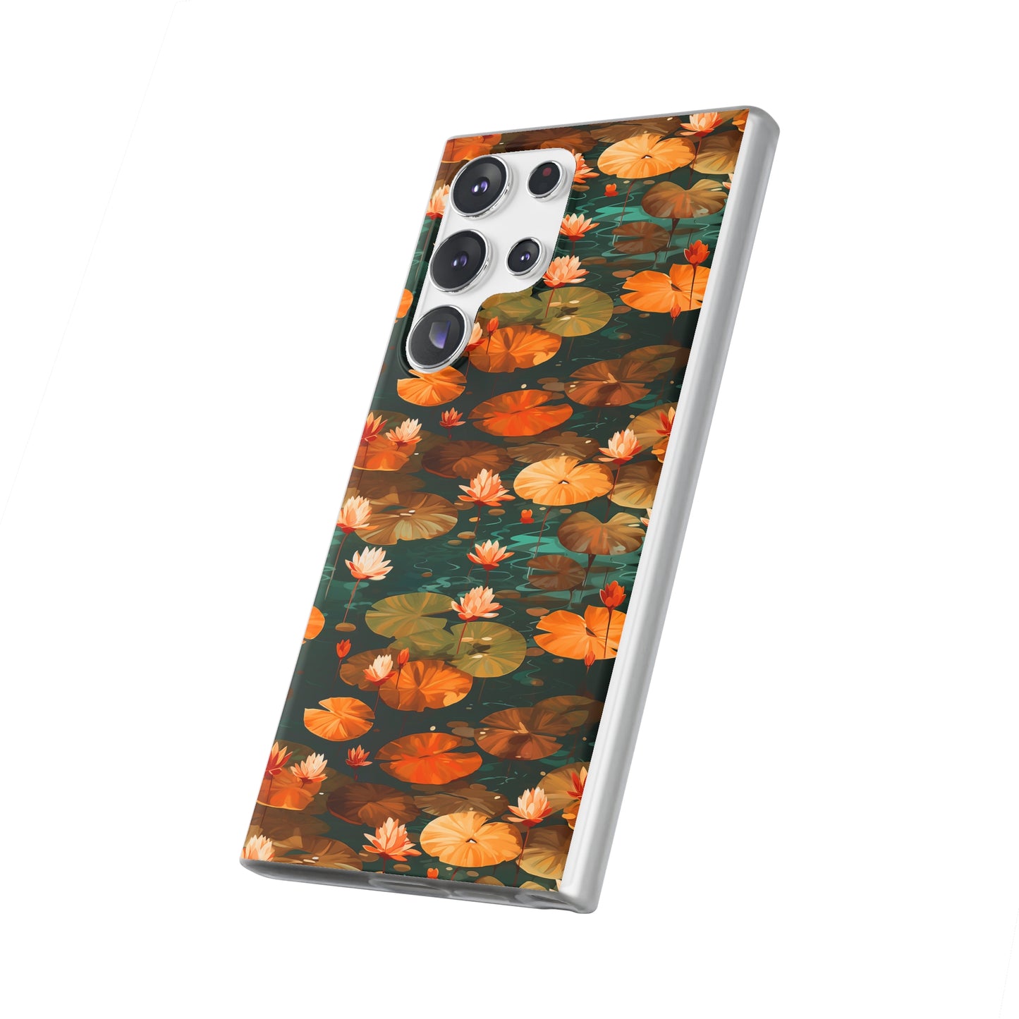 Orange Lotus Whisper: Autumn on the Water - Flexible Phone Case