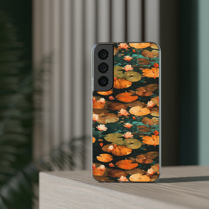 Orange Lotus Whisper: Autumn on the Water - Flexible Phone Case