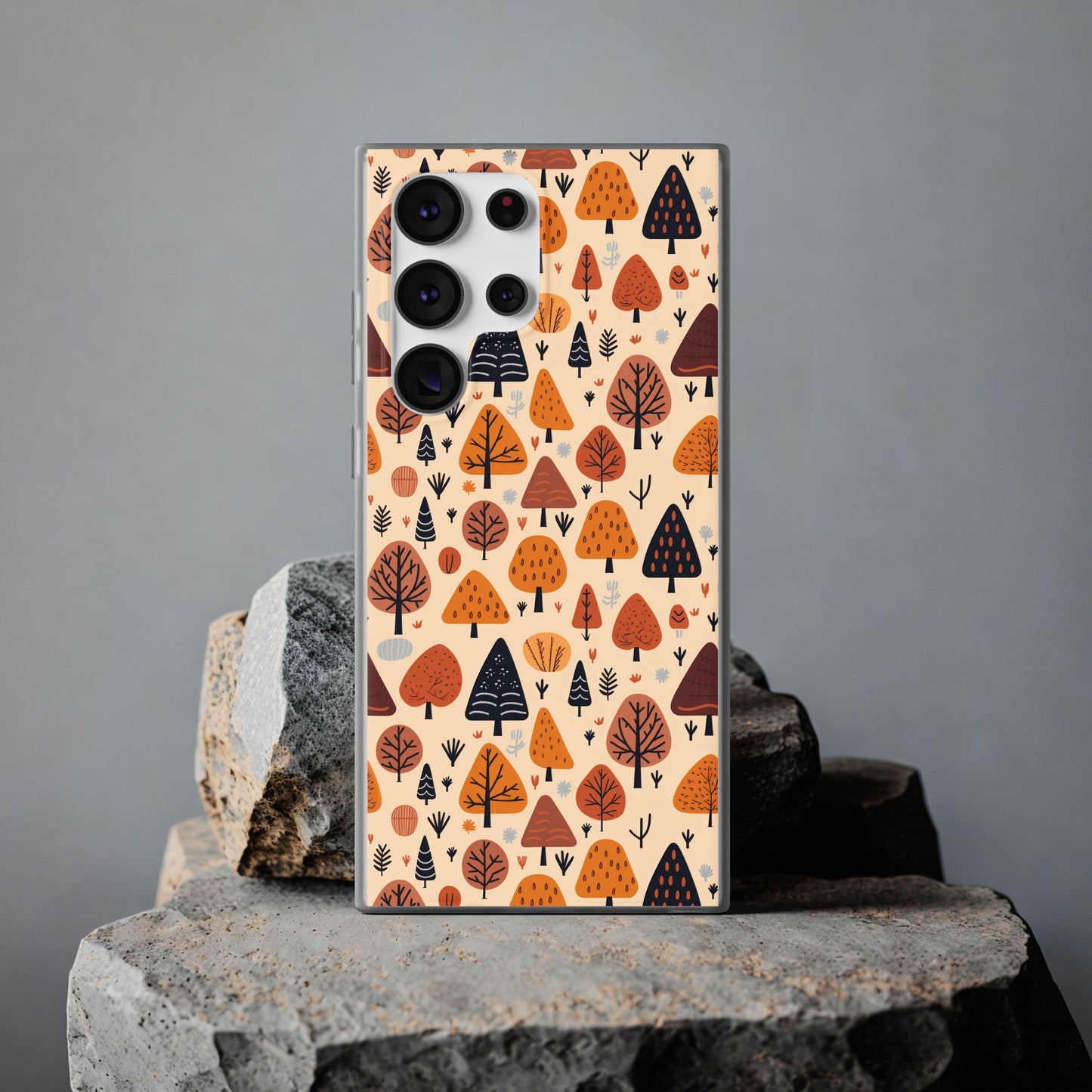 Terracotta Tree Tapestry: A Playful Autumn Mosaic - Flexible Phone Case