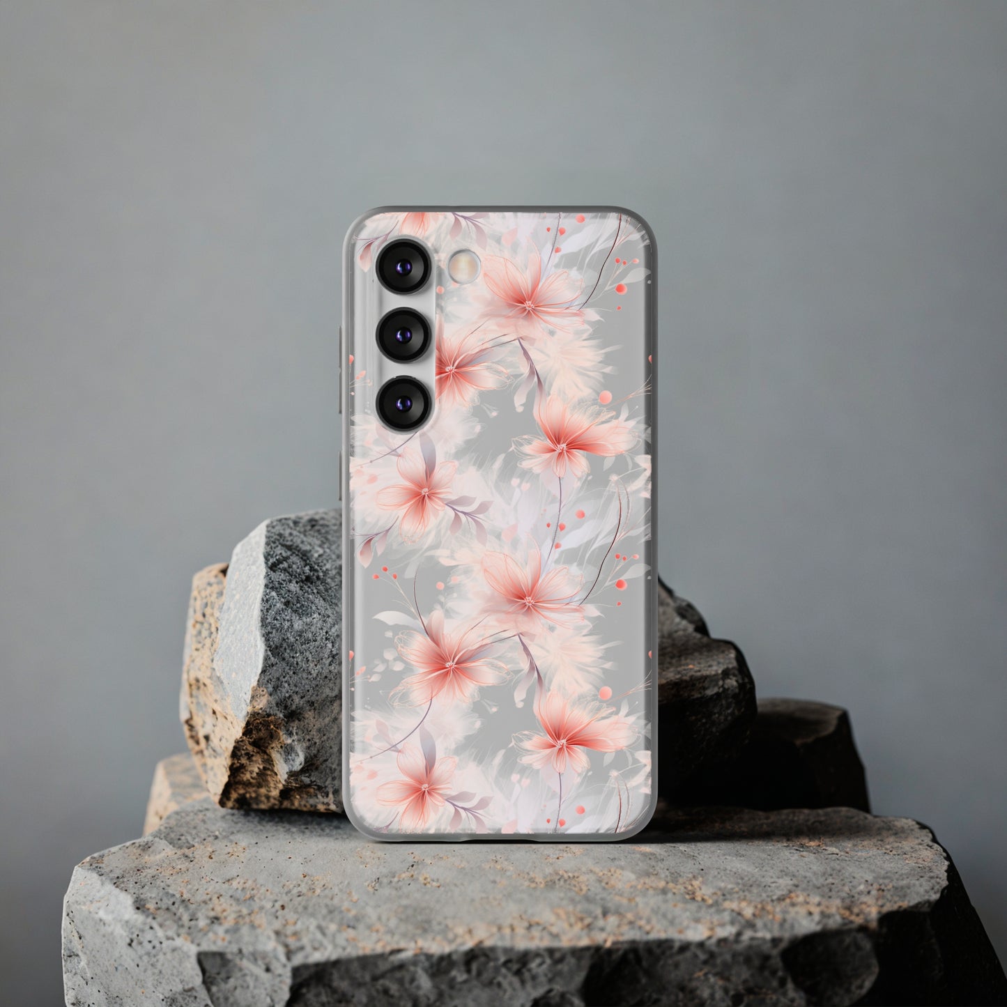 Whispering Petals: Subtle Grey & Pastel Red Gradient Phone Case