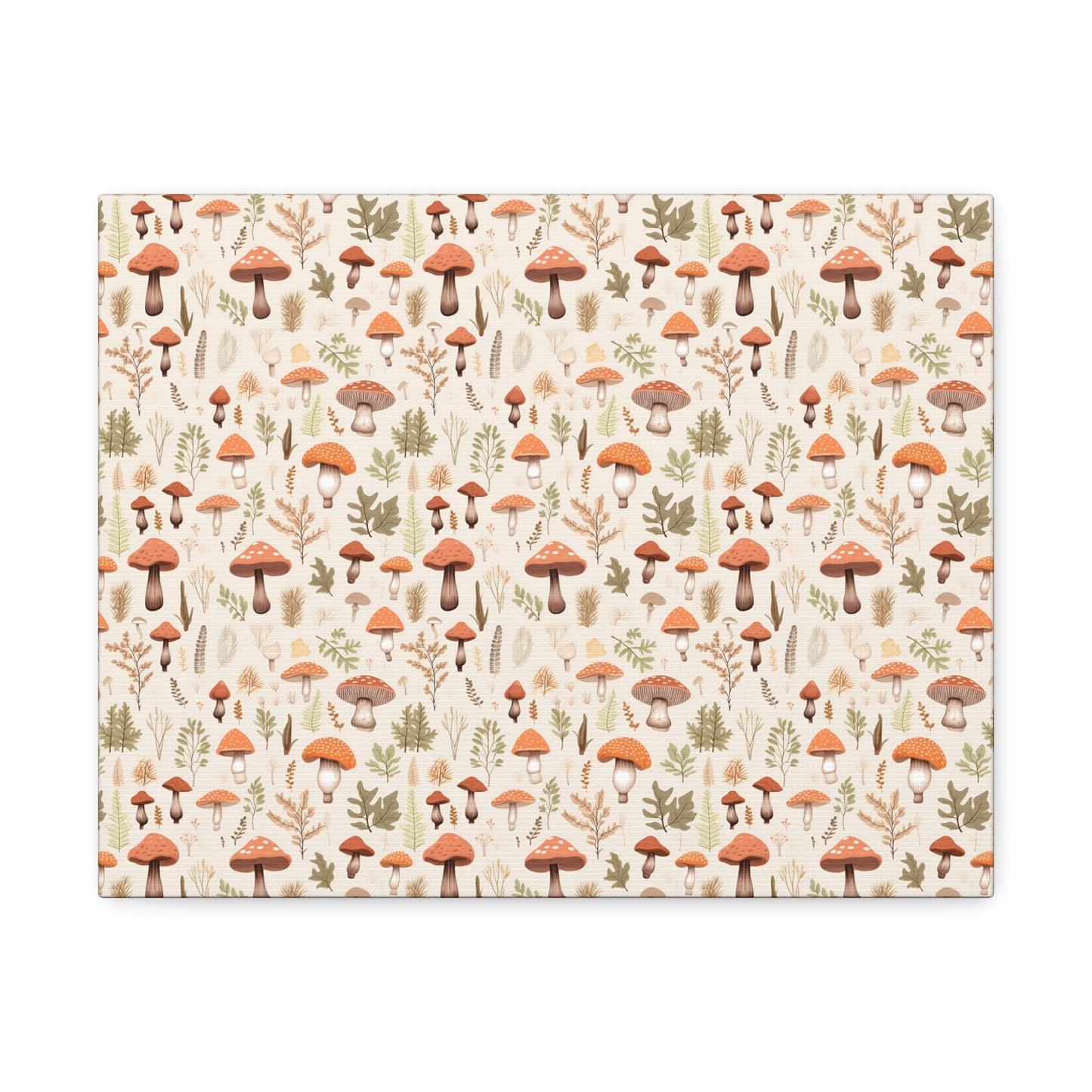 Mushroom Haven: Autumnal Tones Botanical Illustration - Satin Canvas, Stretched