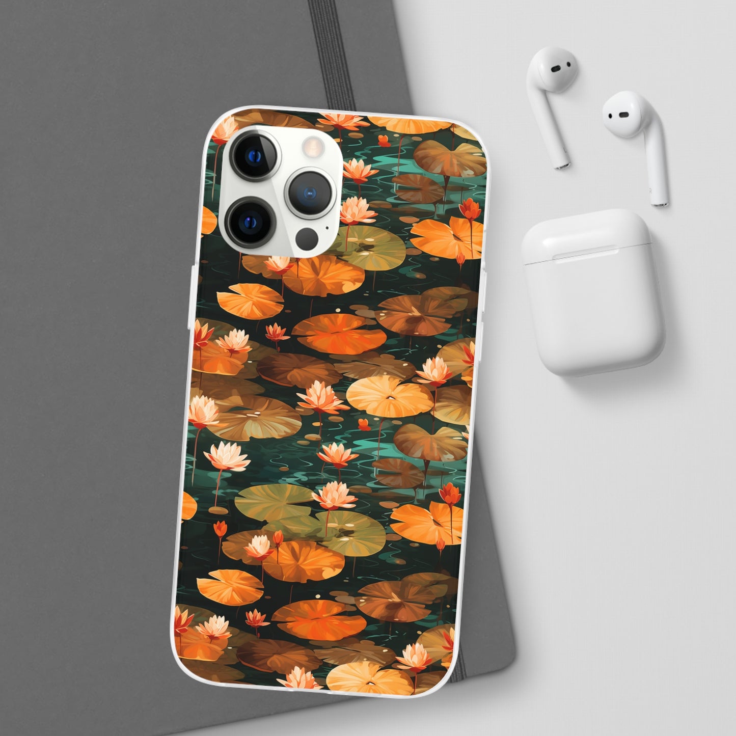 Orange Lotus Whisper: Autumn on the Water - Flexible Phone Case