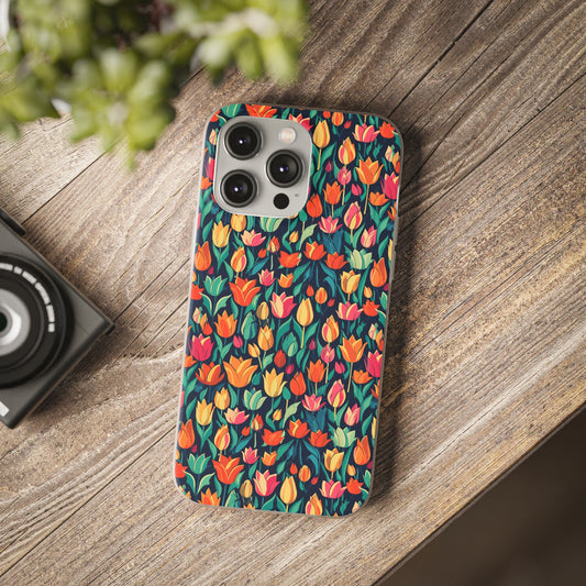 Tulip Medley Phone Case - Vibrant and Colourful Floral Protection for Your Smartphone - Flexi Case Phone Case Pattern Symphony iPhone 14 Pro Max  