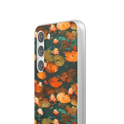 Orange Lotus Whisper: Autumn on the Water - Flexible Phone Case