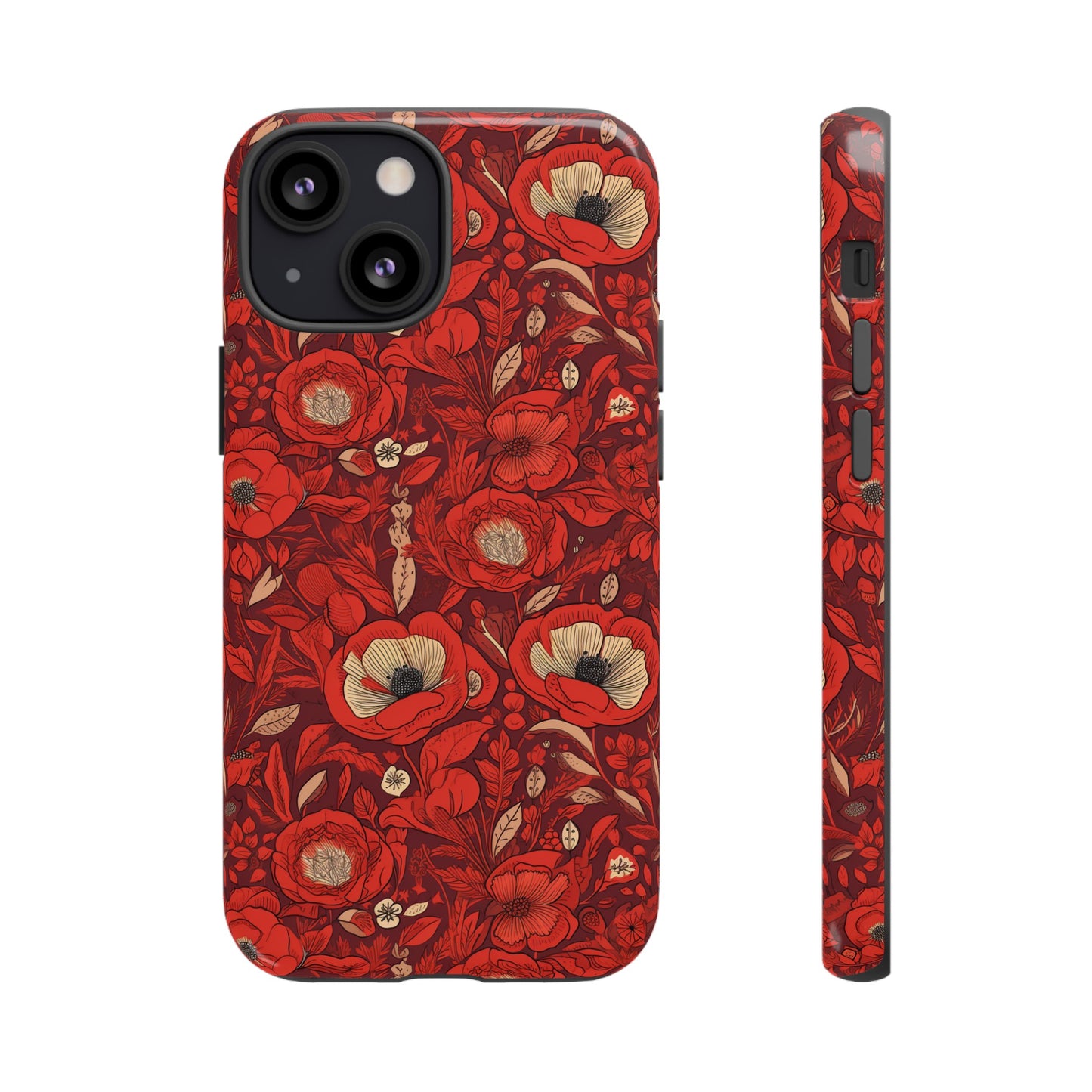 Radiant Spring Blossoms Tough Phone Case - Vibrant Red Floral Design