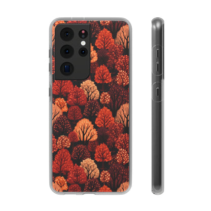 Crimson Forest: Autumn Trees in Vibrant Detail - Flexible Phone Case