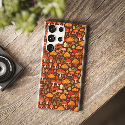 Autumn Spore Wonderland: Enchanting Mushroom and Leaf Designs - Flexible Phone Case