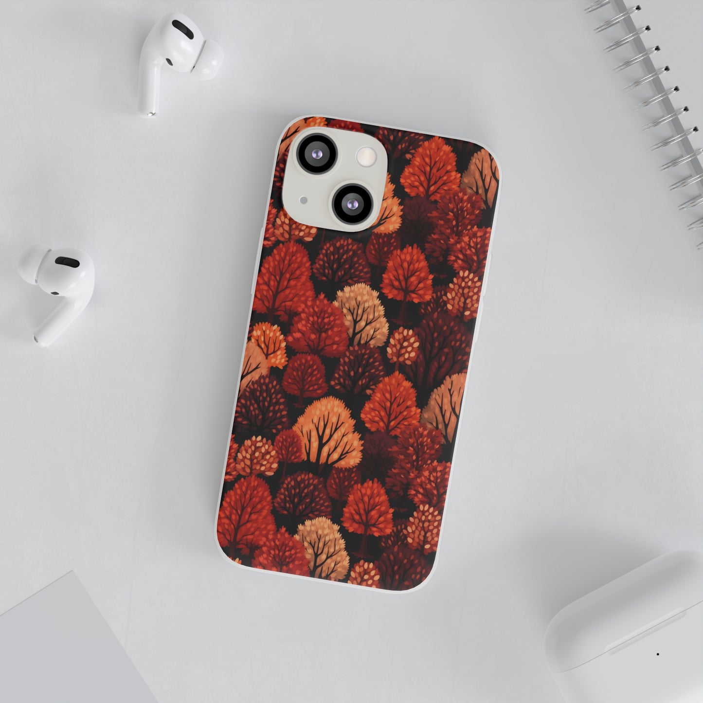 Crimson Forest: Autumn Trees in Vibrant Detail - Flexible Phone Case