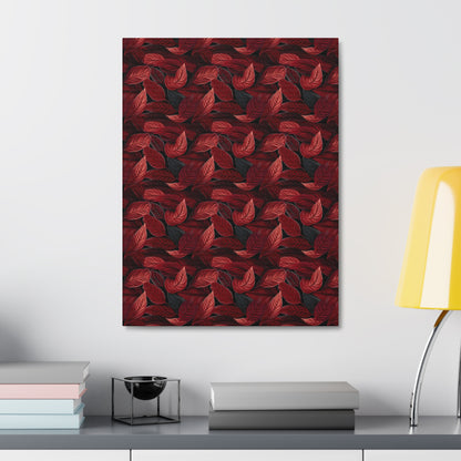 Scarlet Whispers: Lush Autumn Colours in Botanical Bliss - Satin Canvas, Stretched