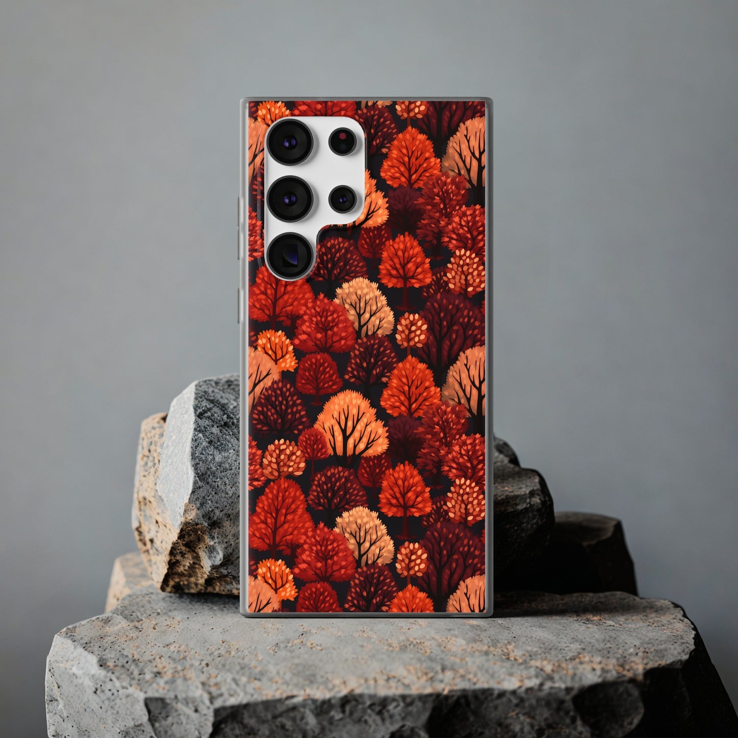 Crimson Forest: Autumn Trees in Vibrant Detail - Flexible Phone Case