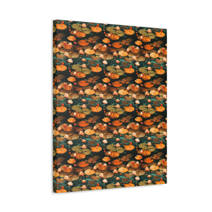 Orange Lotus Whisper: Autumn on the Water - Satin Canvas, Stretched