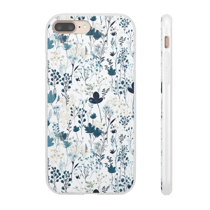 Serene Blue Wildflower Phone Case - Elegant White Background Design - Spring Collection - Flexi Cases Phone Case Pattern Symphony   