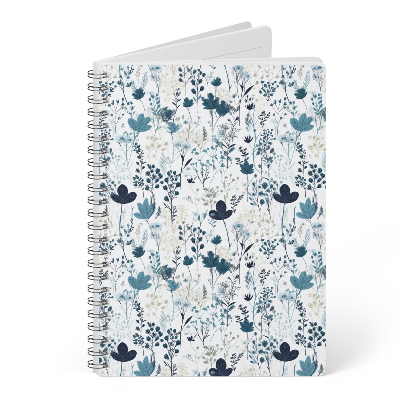 Serene Blue Wildflower Notebook - Spiral Bound with Lined Pages for Nature Lovers - Wirobound Softcover Notebook, A5 Paper products Pattern Symphony   