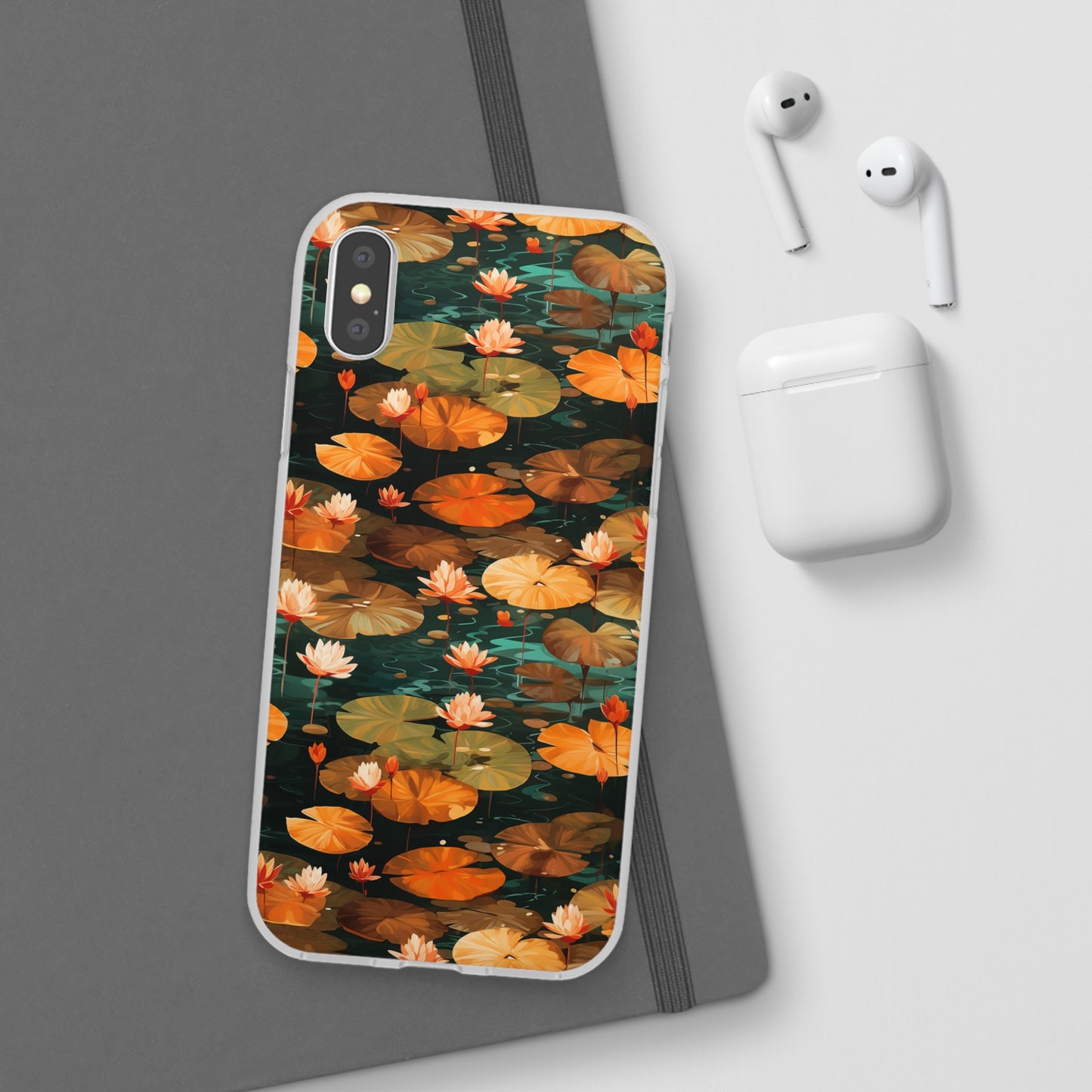 Orange Lotus Whisper: Autumn on the Water - Flexible Phone Case