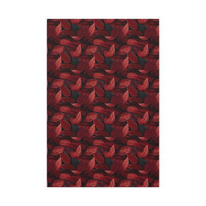 Scarlet Whispers: Lush Autumn Colours in Botanical Bliss - Satin Canvas, Stretched