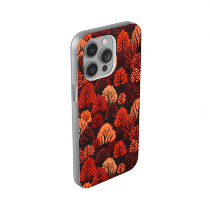 Crimson Forest: Autumn Trees in Vibrant Detail - Flexible Phone Case