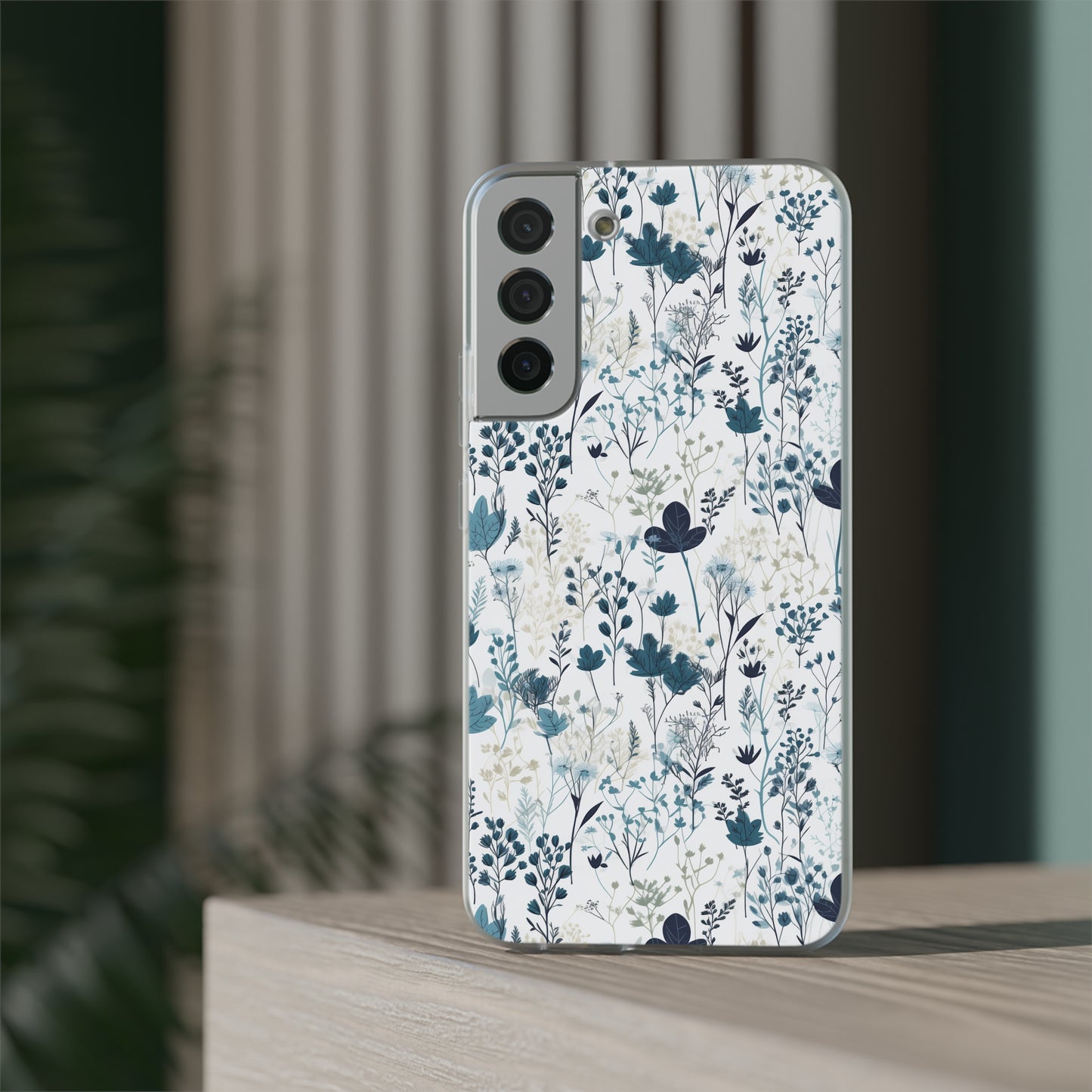 Serene Blue Wildflower Phone Case - Elegant White Background Design - Spring Collection - Flexi Cases Phone Case Pattern Symphony Samsung Galaxy S22 Plus with gift packaging  