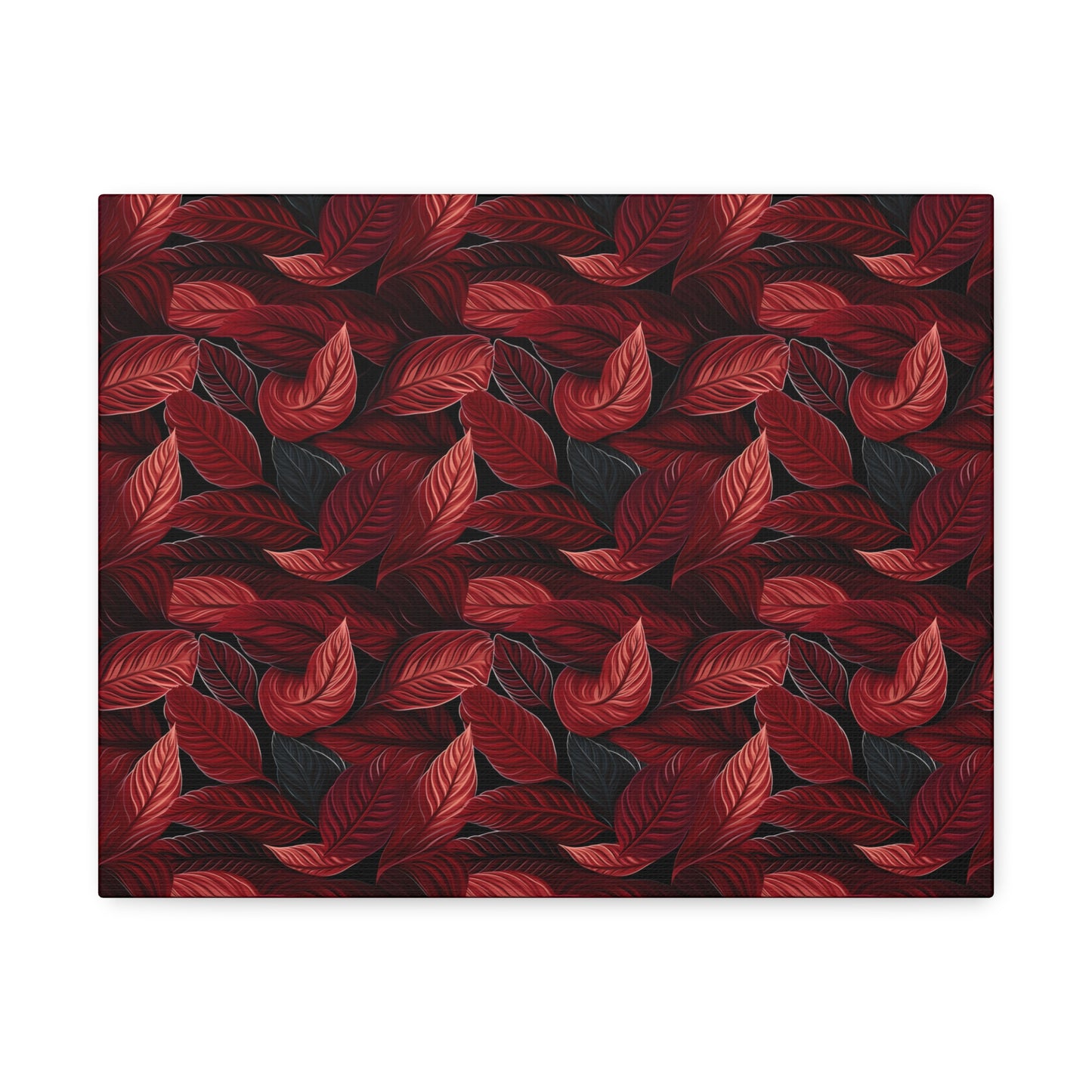 Scarlet Whispers: Lush Autumn Colours in Botanical Bliss - Satin Canvas, Stretched