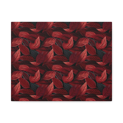 Scarlet Whispers: Lush Autumn Colours in Botanical Bliss - Satin Canvas, Stretched