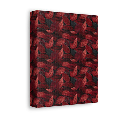 Scarlet Whispers: Lush Autumn Colours in Botanical Bliss - Satin Canvas, Stretched