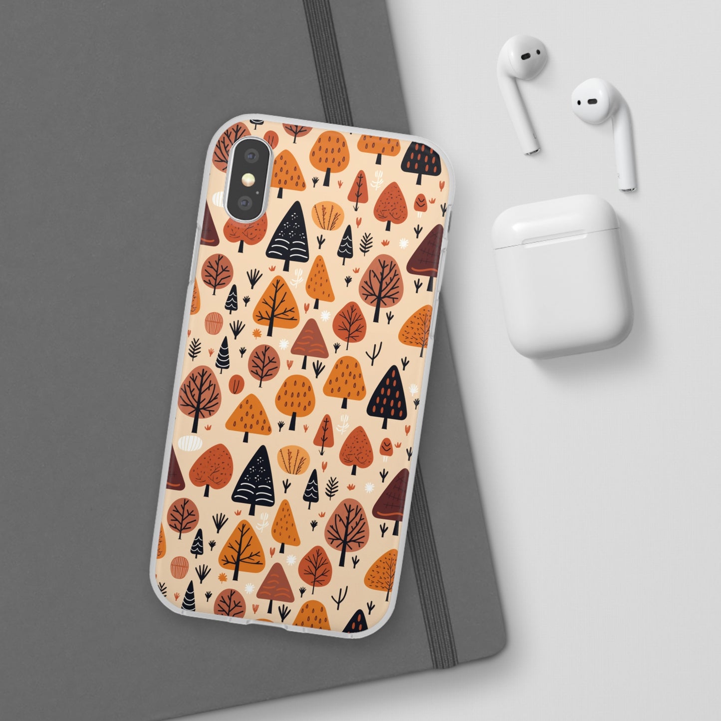 Terracotta Tree Tapestry: A Playful Autumn Mosaic - Flexible Phone Case