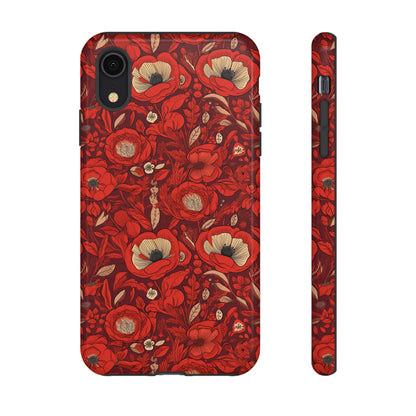 Radiant Spring Blossoms Tough Phone Case - Vibrant Red Floral Design