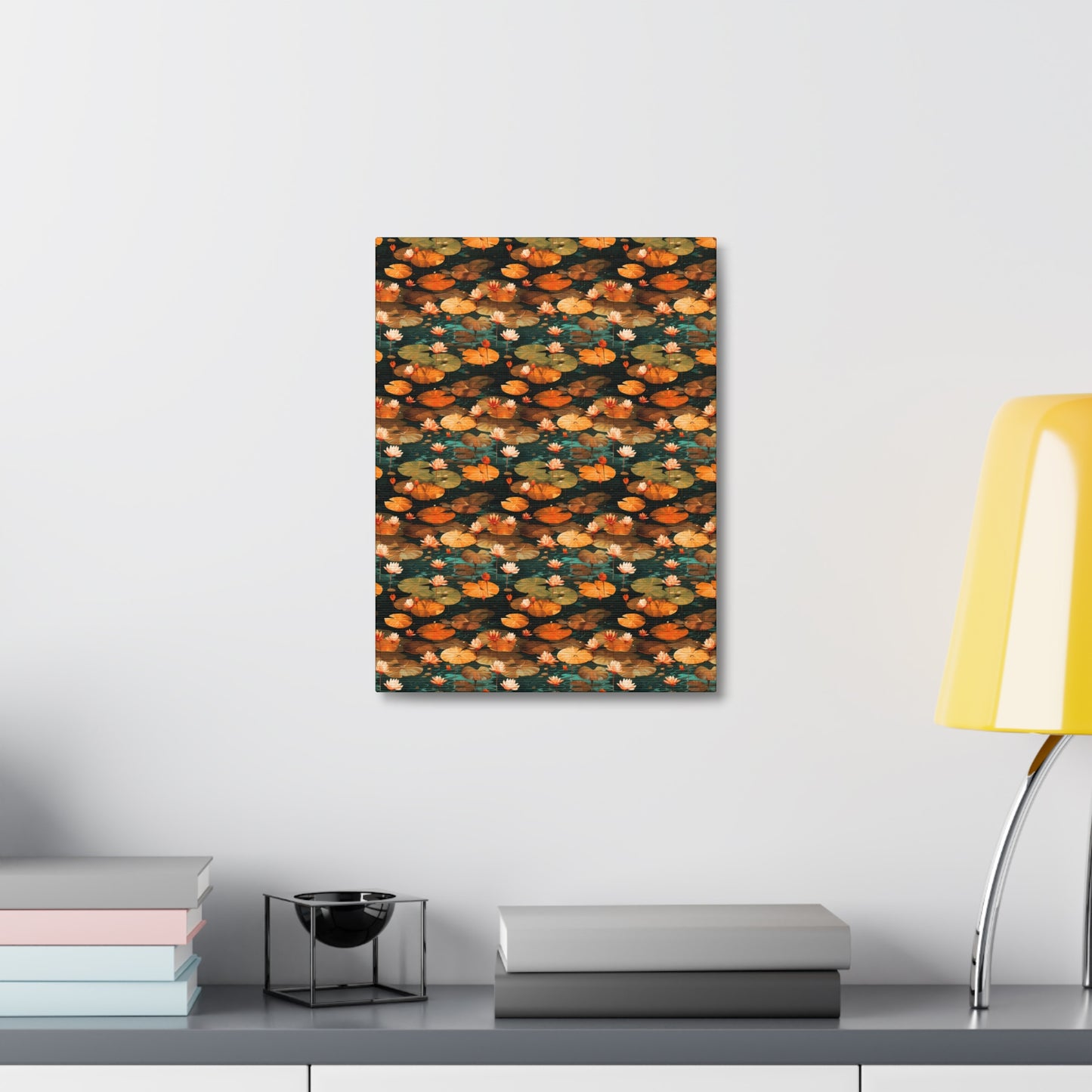 Orange Lotus Whisper: Autumn on the Water - Satin Canvas, Stretched