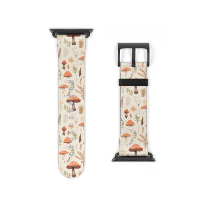 Mushroom Haven: Autumnal Tones Botanical Illustration - Apple Watch Strap