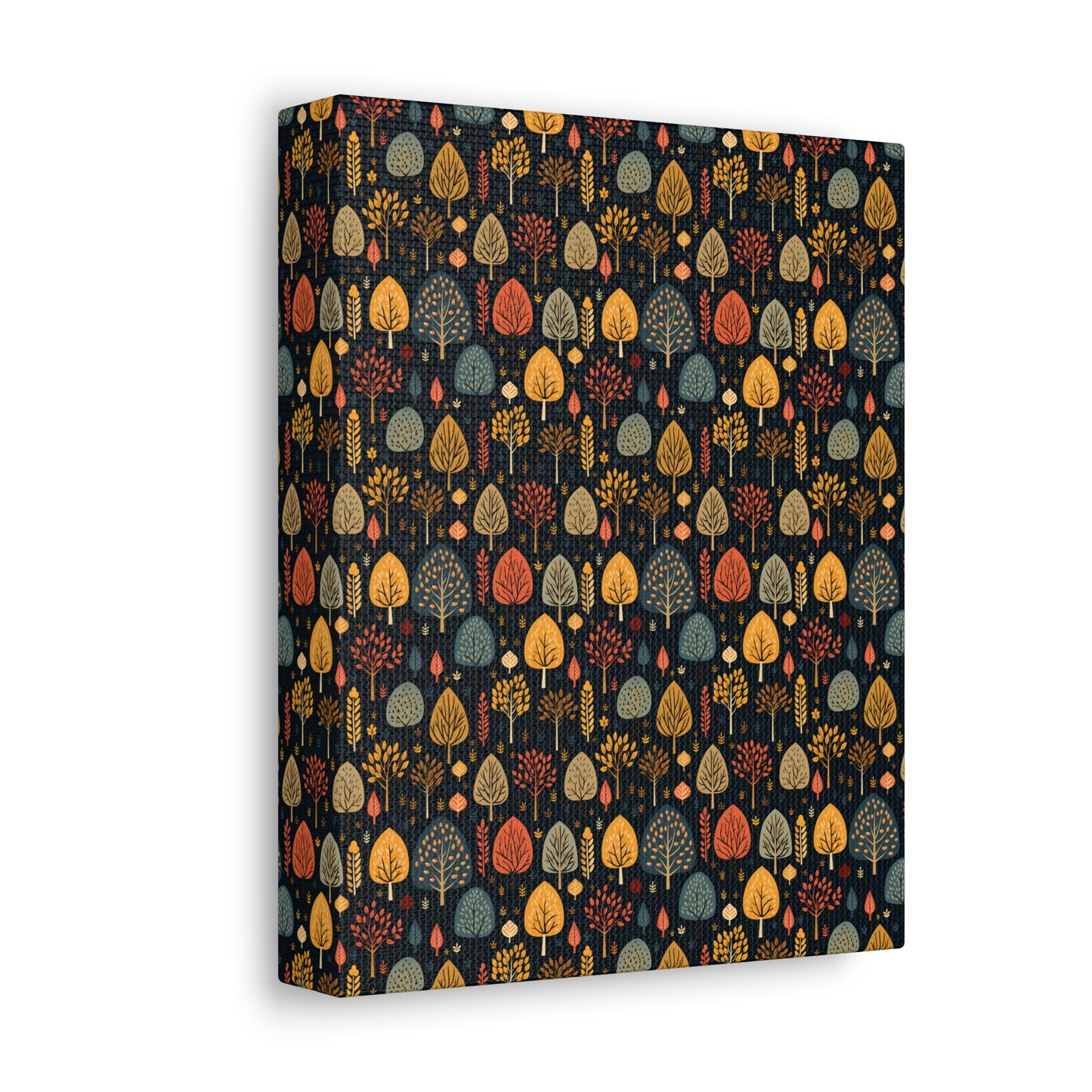 Mid-Century Mosaic: Dappled Leaves and Folk Imagery - Satin Canvas, Stretched