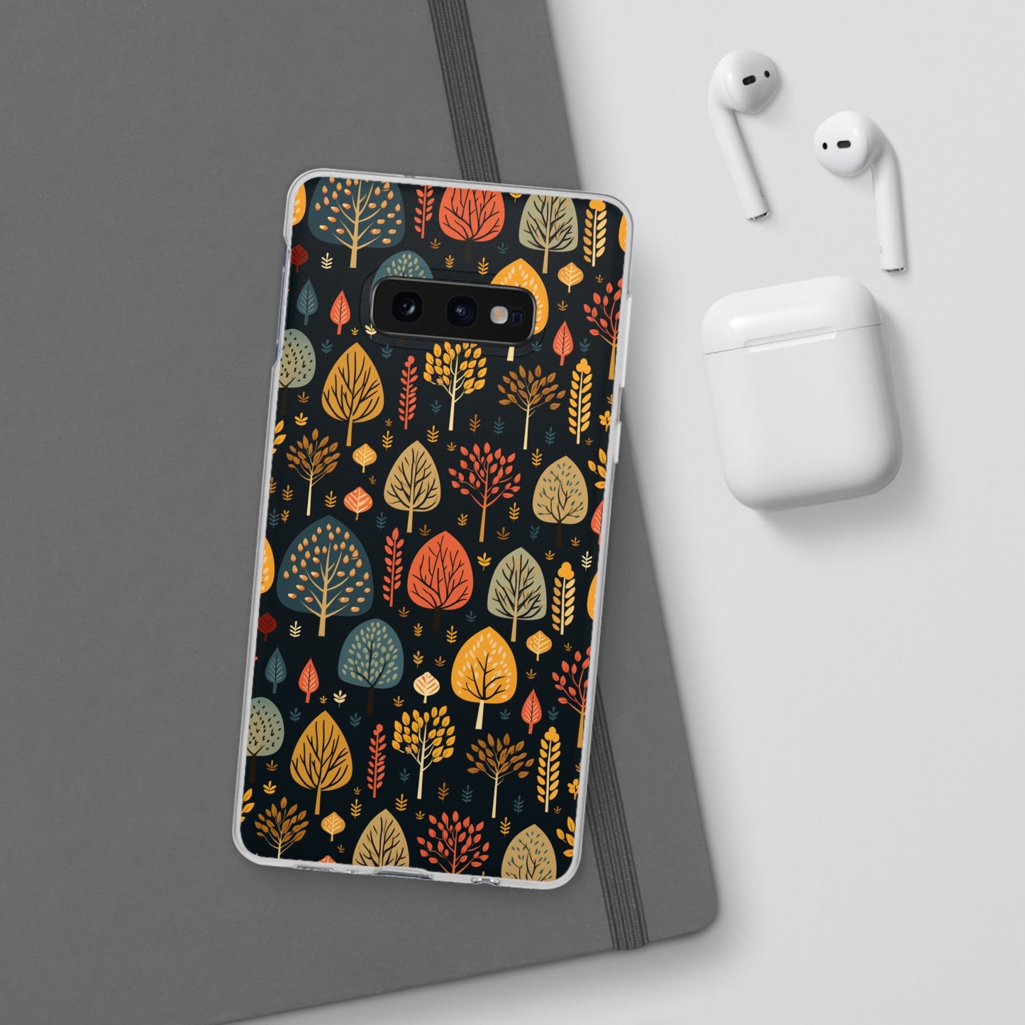 Mid-Century Mosaic: Dappled Leaves and Folk Imagery - Flexible Phone Case