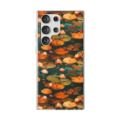 Orange Lotus Whisper: Autumn on the Water - Flexible Phone Case