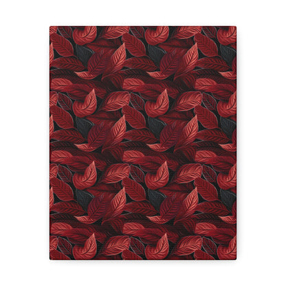 Scarlet Whispers: Lush Autumn Colours in Botanical Bliss - Satin Canvas, Stretched