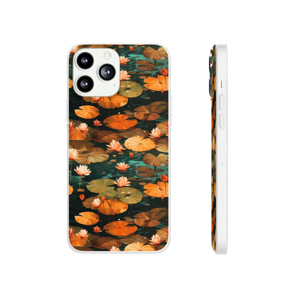 Orange Lotus Whisper: Autumn on the Water - Flexible Phone Case