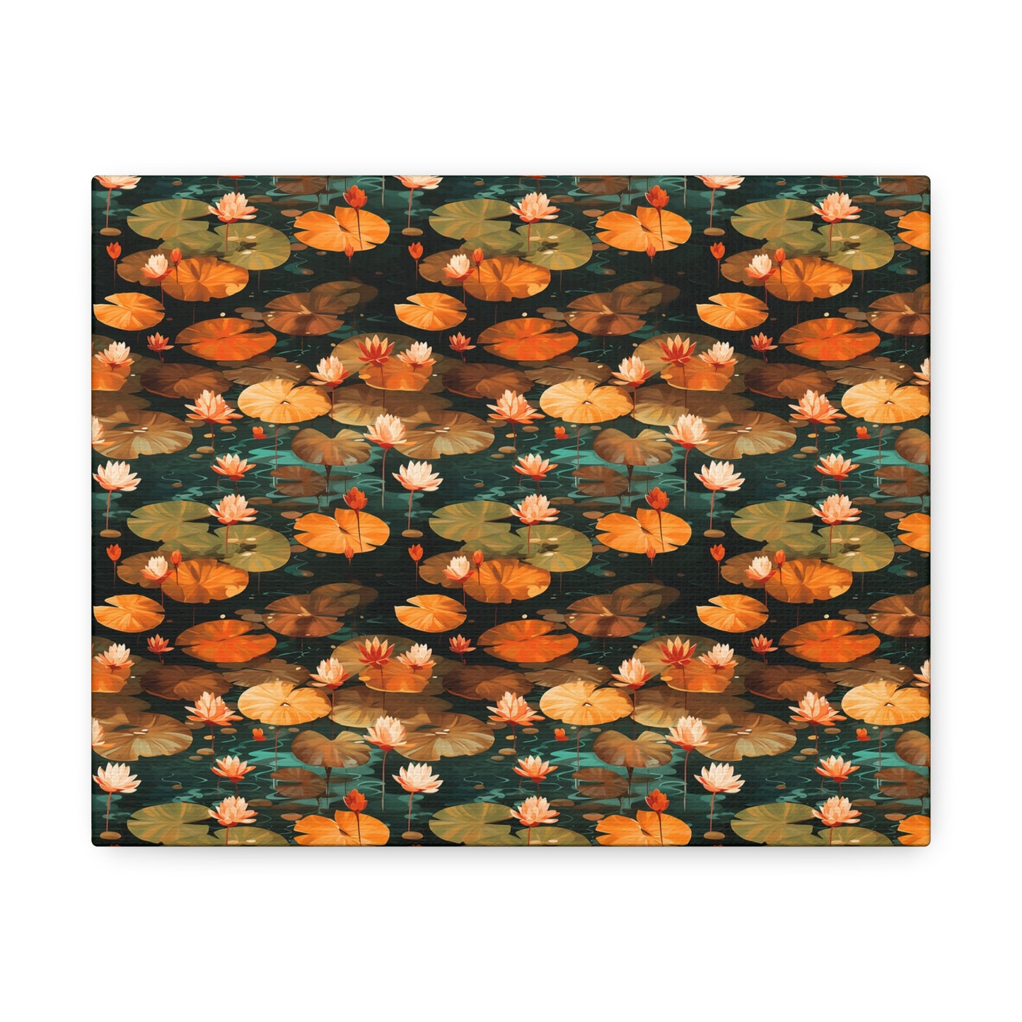 Orange Lotus Whisper: Autumn on the Water - Satin Canvas, Stretched