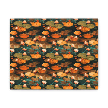 Orange Lotus Whisper: Autumn on the Water - Satin Canvas, Stretched