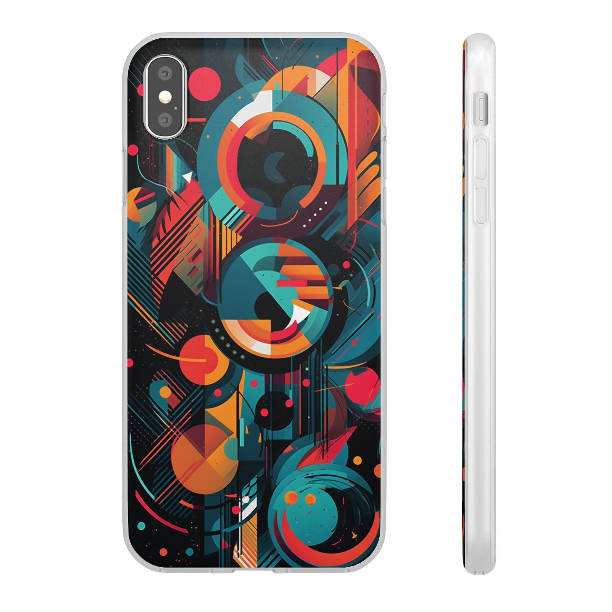 Vibrant Geometric Fusion Phone Case - Bold Squares & Circles Design - Flexi Cases Phone Case Pattern Symphony   