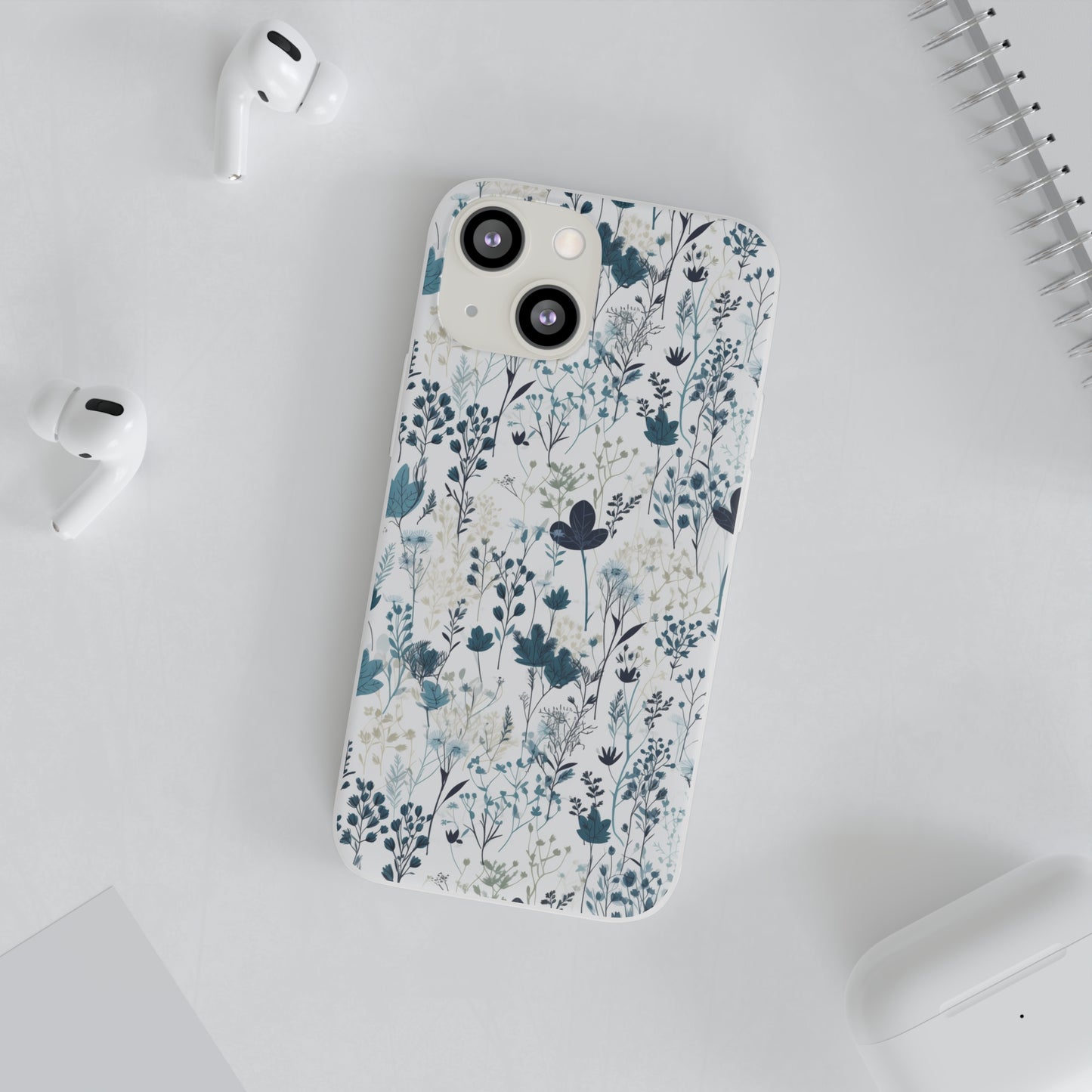 Serene Blue Wildflower Phone Case - Elegant White Background Design - Spring Collection - Flexi Cases Phone Case Pattern Symphony iPhone 13 Mini with gift packaging  