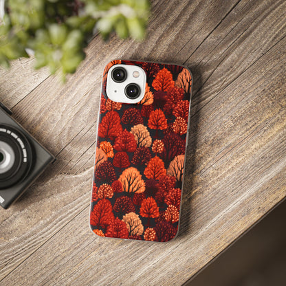 Crimson Forest: Autumn Trees in Vibrant Detail - Flexible Phone Case