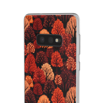 Crimson Forest: Autumn Trees in Vibrant Detail - Flexible Phone Case