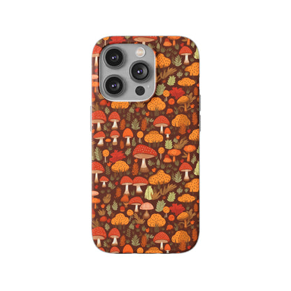 Autumn Spore Wonderland: Enchanting Mushroom and Leaf Designs - Flexible Phone Case