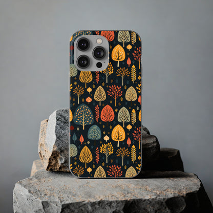 Mid-Century Mosaic: Dappled Leaves and Folk Imagery - Flexible Phone Case