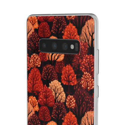 Crimson Forest: Autumn Trees in Vibrant Detail - Flexible Phone Case